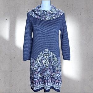 Anthropologie Moth Navy Imperial Garden Tunic Sweater Dress XS Wool Alpaca